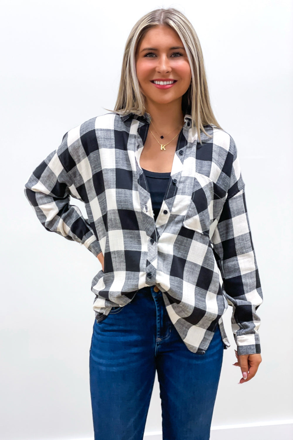 By The Campfire Oversized Flannel - Cream/Black | Makk Fashions