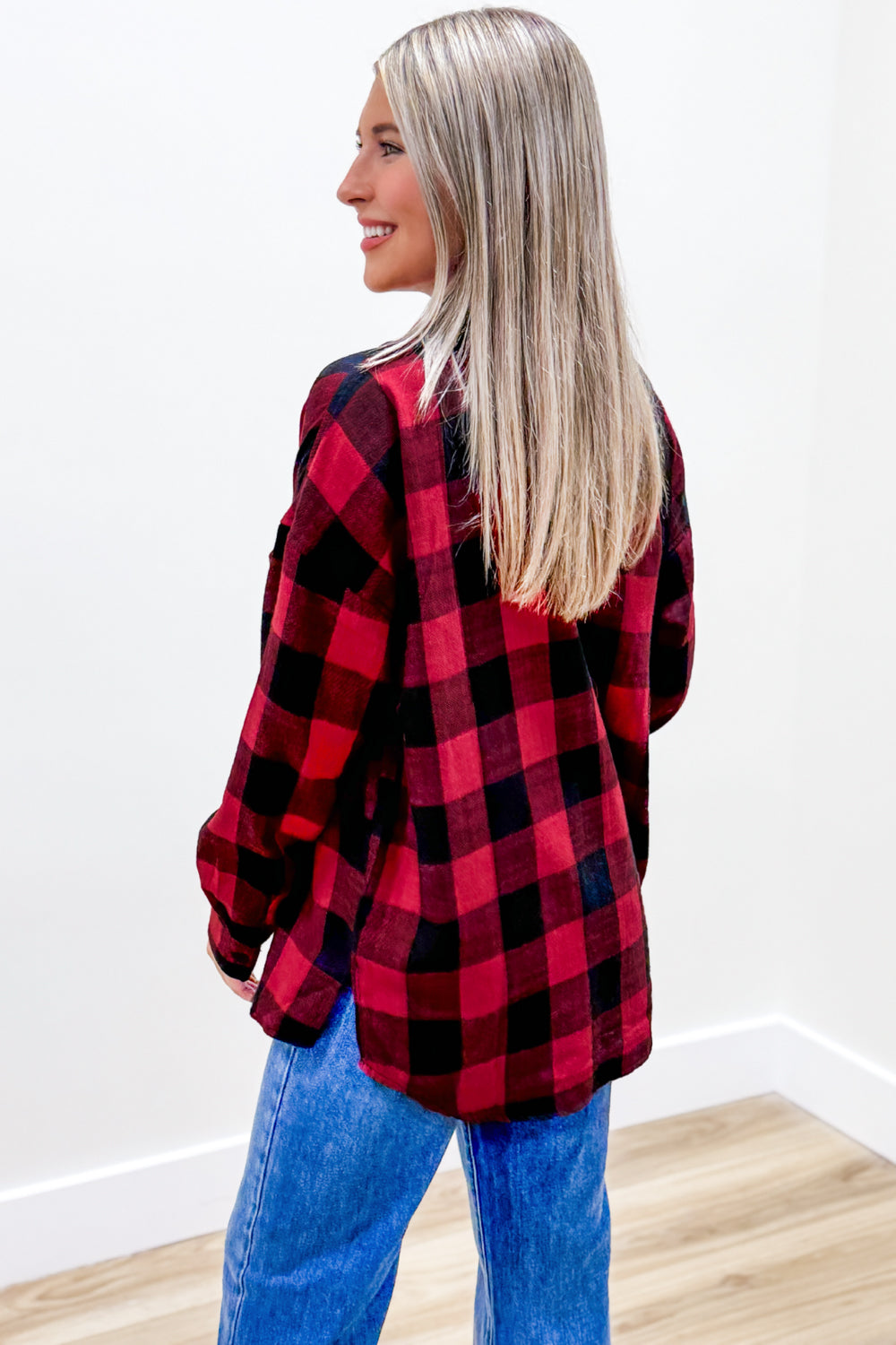 By The Campfire Oversized Flannel - Red/Black | Makk Fashions