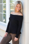 Flirty Flare Off Shoulder Peplum Top - Black