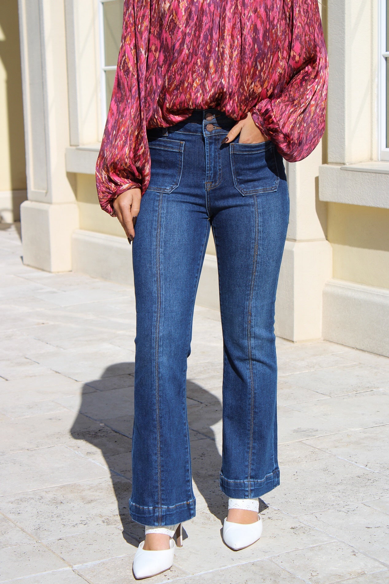 Avery High Rise  Bootcut Patch Pocket Jeans - Dk Wash