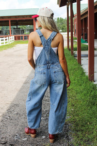 All The Attention Barrel Leg Jumpsuit - Med Wash