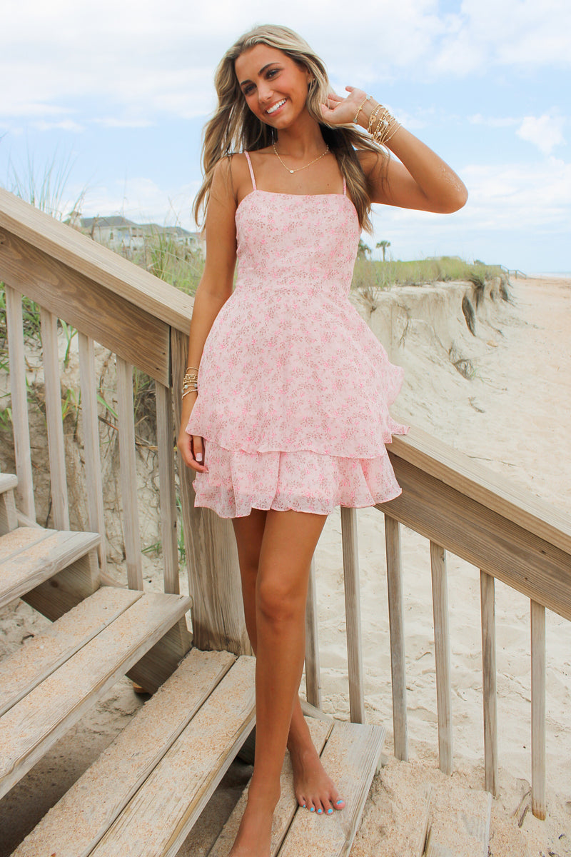Good Times And Sunshine Floral Tie Back Dress - Pink