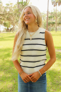 Dear John: Sarina Top - Black Iris Stripe