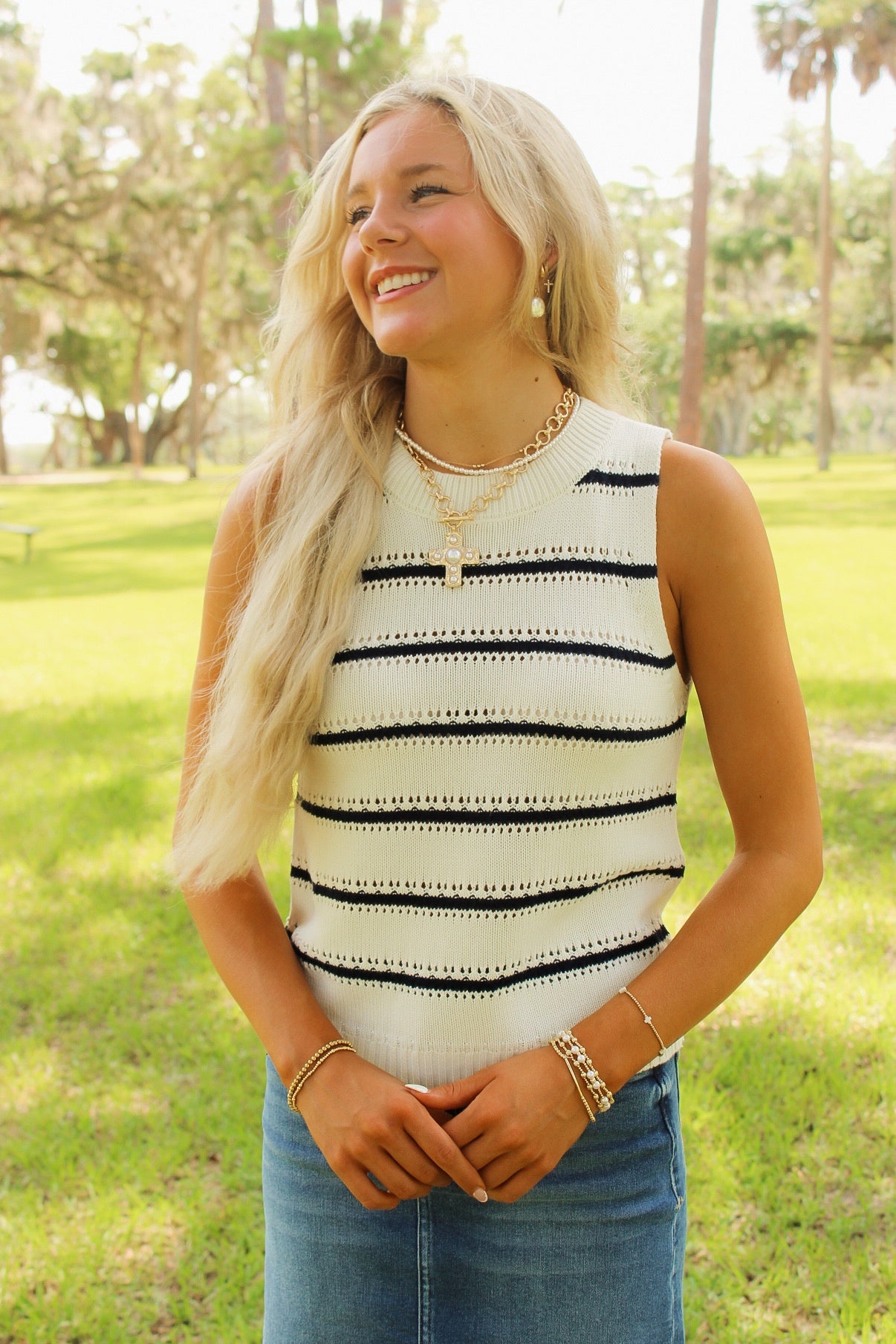 Dear John: Sarina Top - Black Iris Stripe