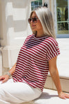 Gathering Around Stripe Knit Top - Burgundy