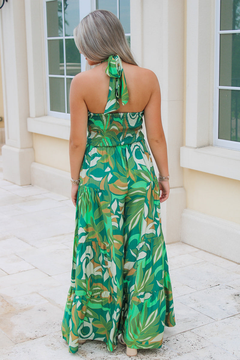 Dance Party Nights Halter Neck Jumpsuit - Green