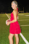 True Summers Ruched Halter Mini Dress - Crimson