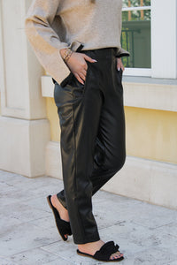 Midnight Edge High Waisted Leather Pants - Black