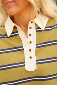 Weekend Status Striped Polo Top - Willow
