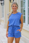Game On Mineral Washed Romper - Royal Blue