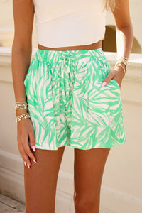 Palm Escape Drawstring Shorts - Green Bali
