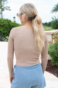 The Classic Charm Ribbed Button Down Cardigan - Khaki
