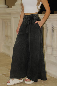Runway Reverie Pintuck Wide Leg Pants - Washed Black