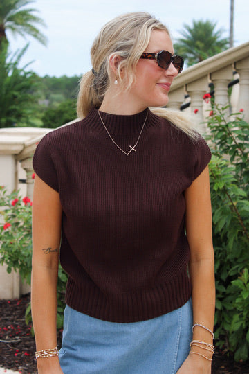 In Command Mock Neck Sweater - Brown