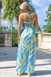 Ocean Waves Halter Maxi Dress - Blue/Green