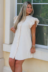 Rock The Town Button Down Mini Dress - Bone