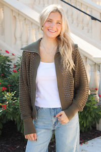 In My Element Zip Up Cardigan - Olive