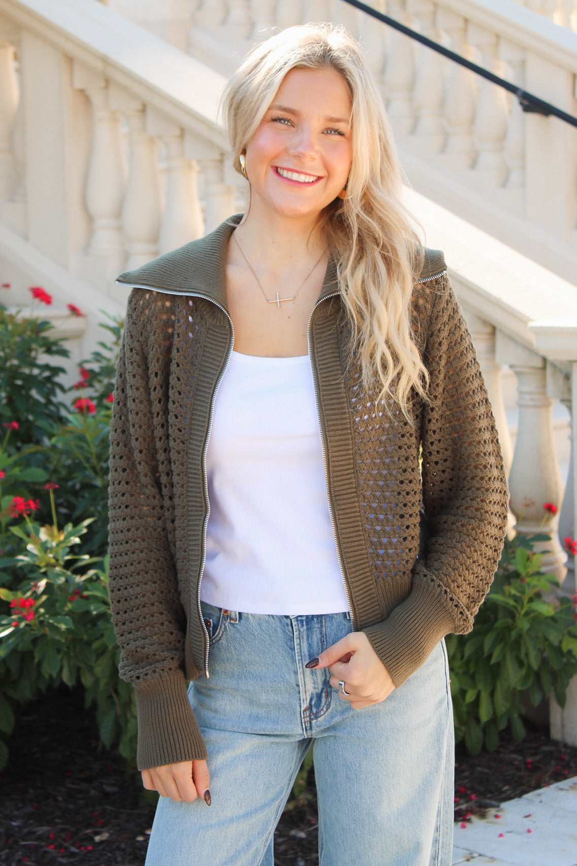 In My Element Zip Up Cardigan - Olive