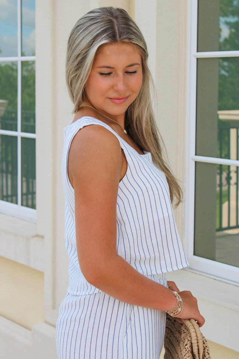 Daydreams Of You Pinstripe Crop Top - Ivory