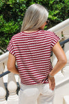 Gathering Around Stripe Knit Top - Burgundy