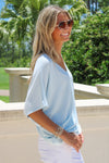 Sunny Days V-Neck Button Down Top - Powder Blue