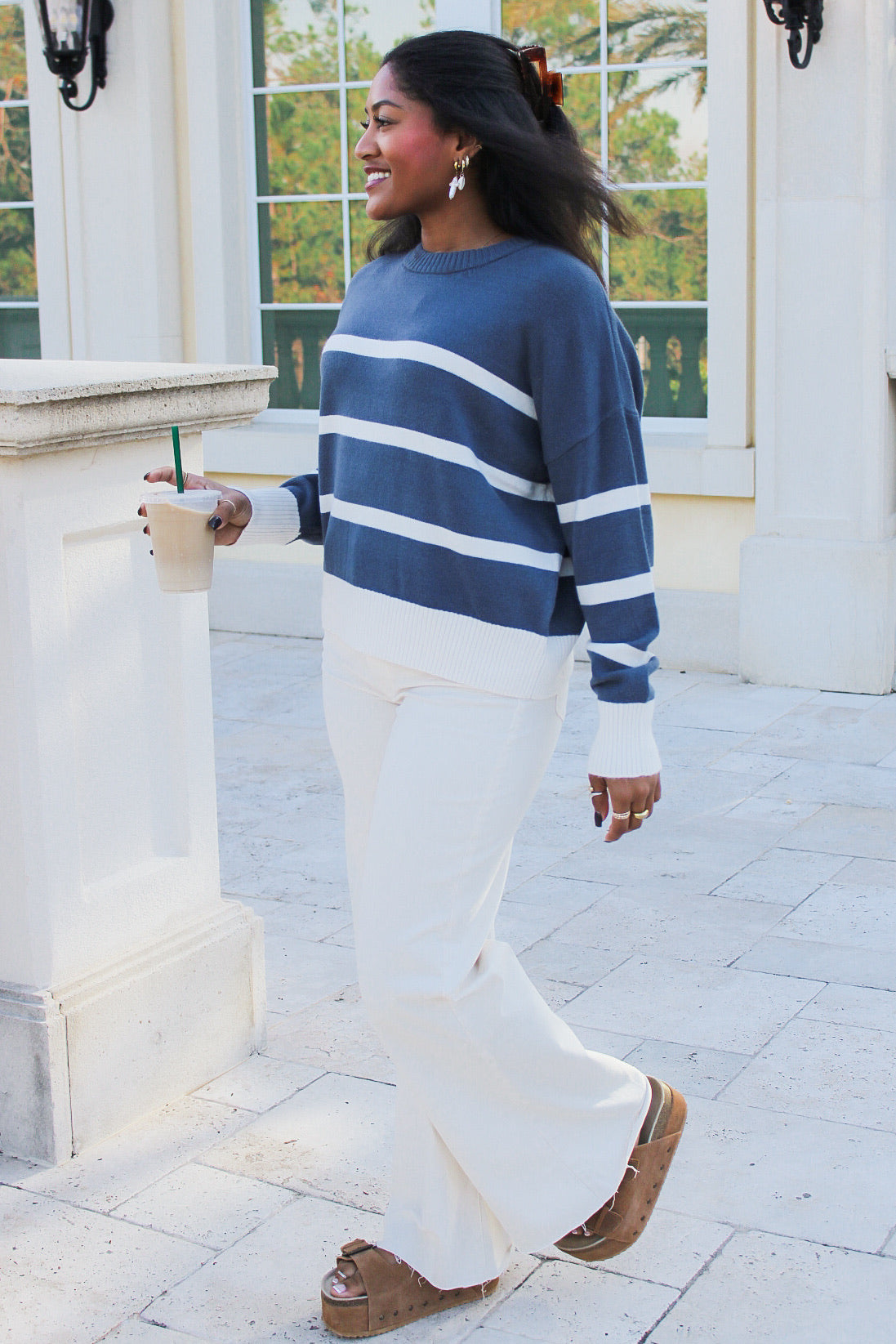 Z Supply: Jordane Striped Sweater - Storm Cloud Heather