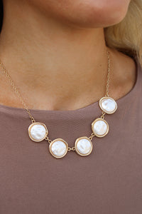 Pearl Link Disk Necklace - Gold