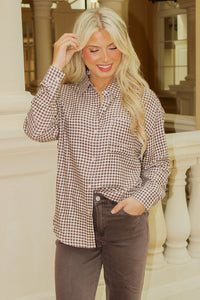River Plaid Button Up - Chocolate Cherry