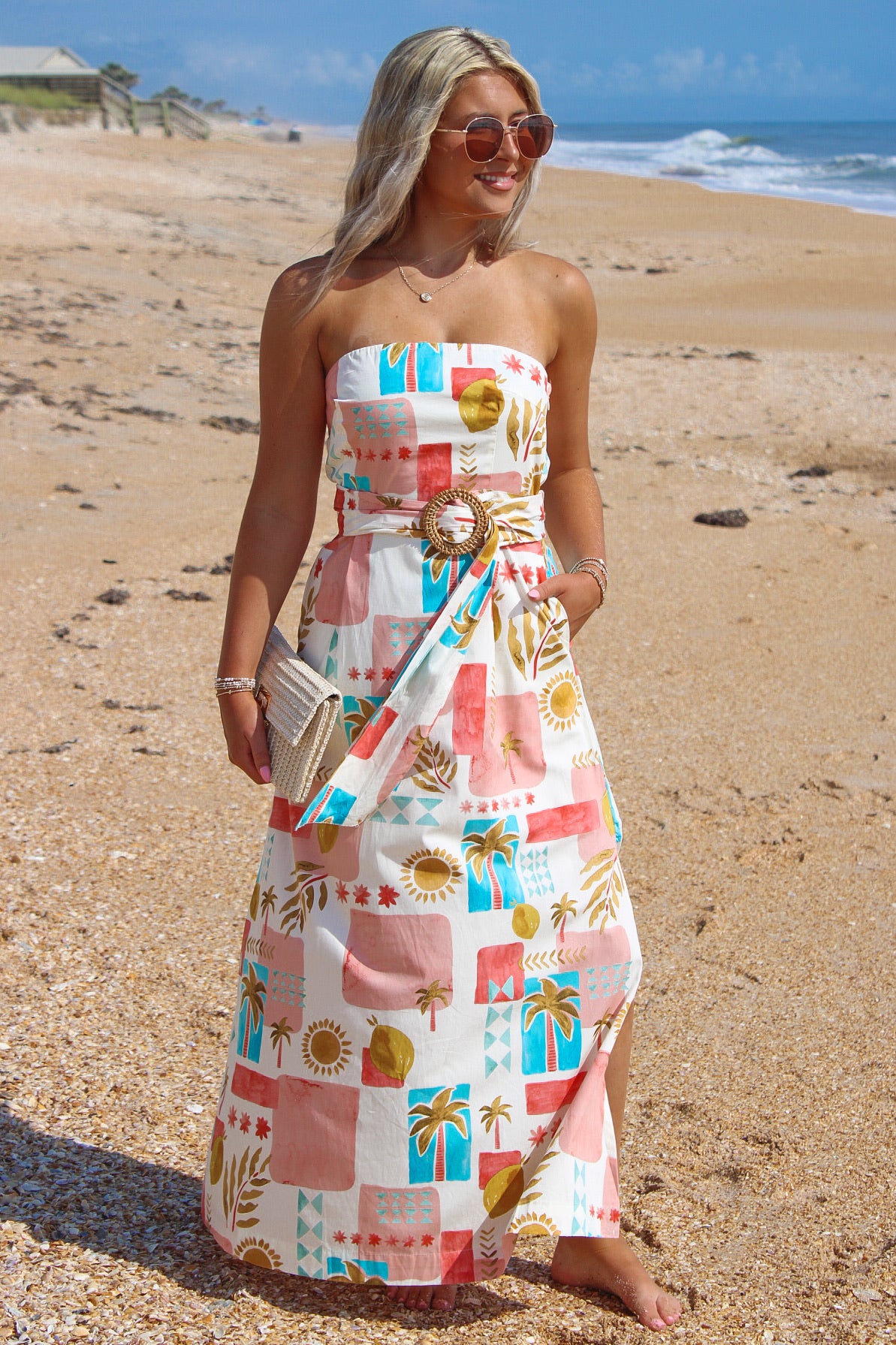 Resort Life Strapless Belted Maxi Dress - Amalfi Coast Large Resort Life Strapless Belted Maxi Dress - Amalfi Coast Large