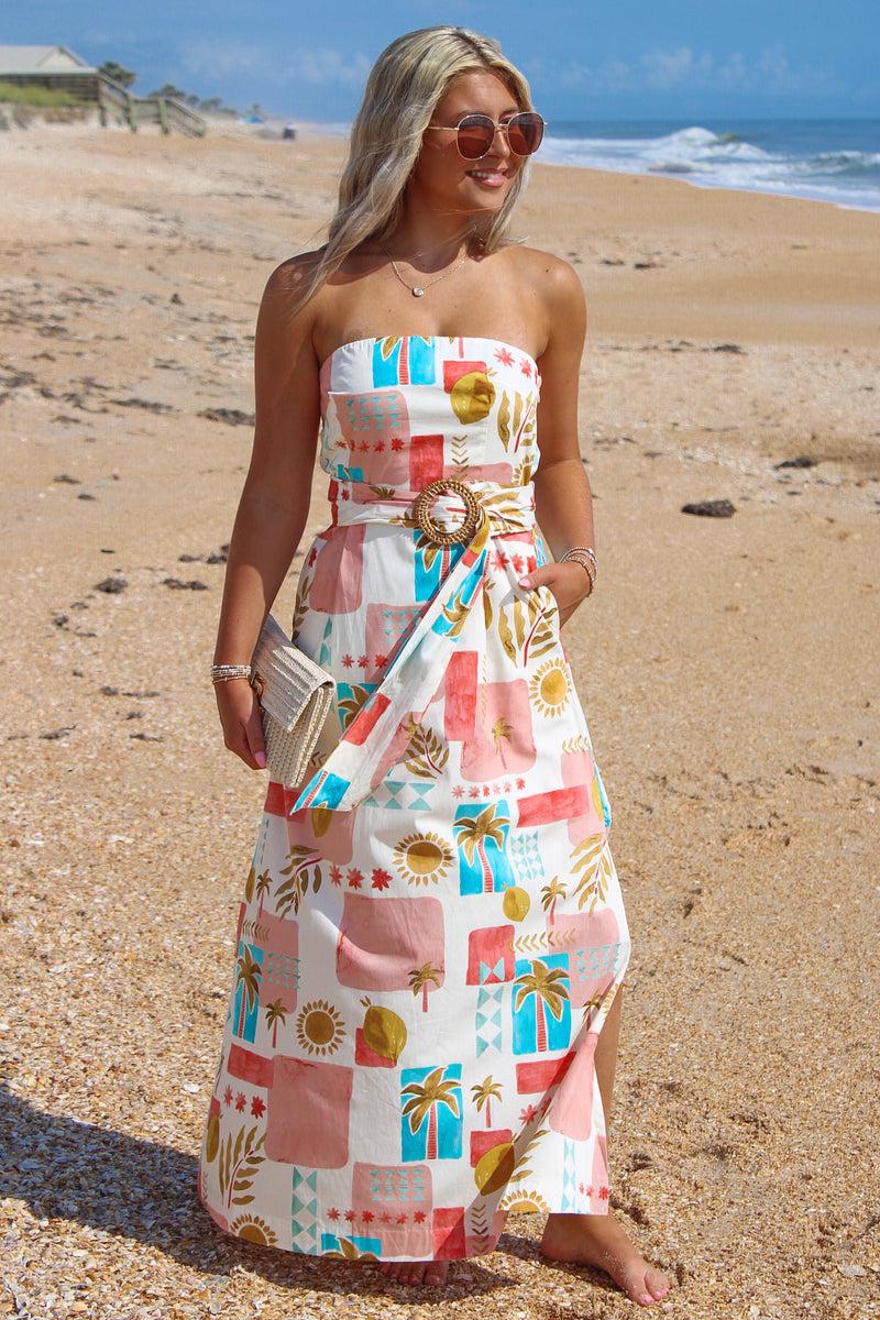 Resort Life Strapless Belted Maxi Dress - Amalfi Coast