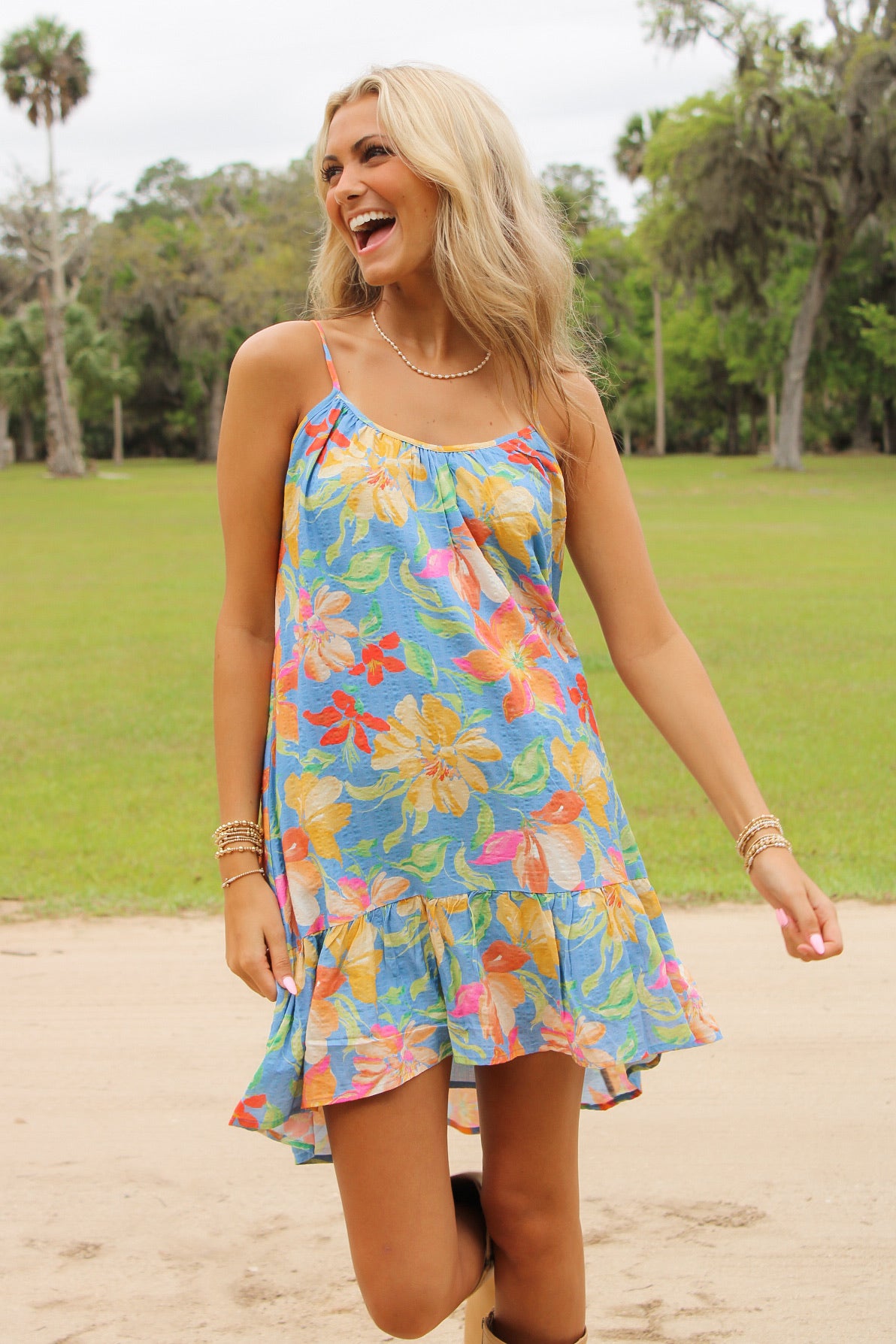 Sadie & Sage: Beach Cowgirl Mini Dress - Blue Multi