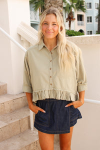 Timeless Threads  Ruffled Hem Top - Dry Herb