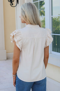 Cheer With Me Flutter Sleeve Top - Bone