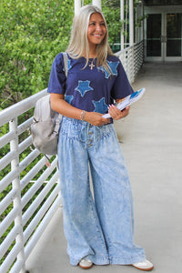 Shine Bright Star Patch Crop Top - Navy