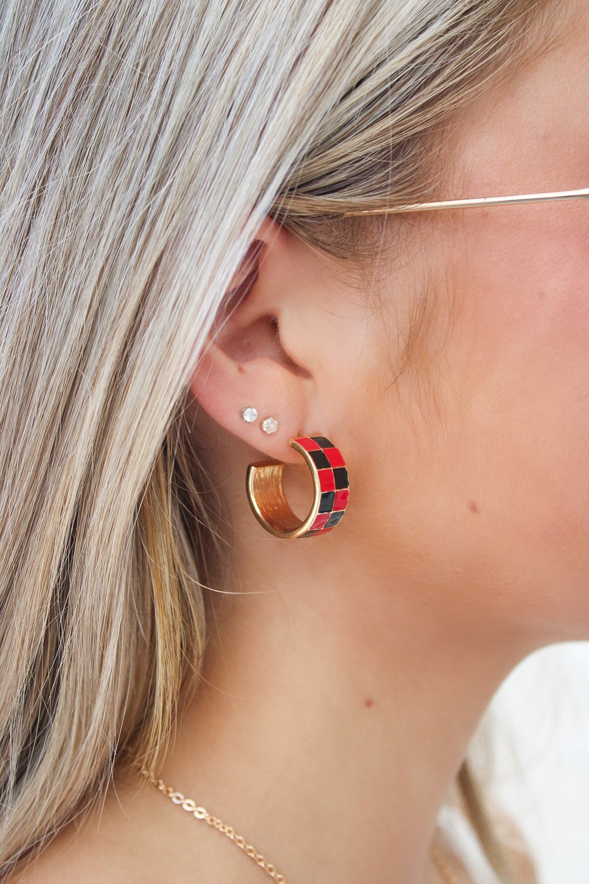 Gameday Checkered Hoop Earrings - Red/Black