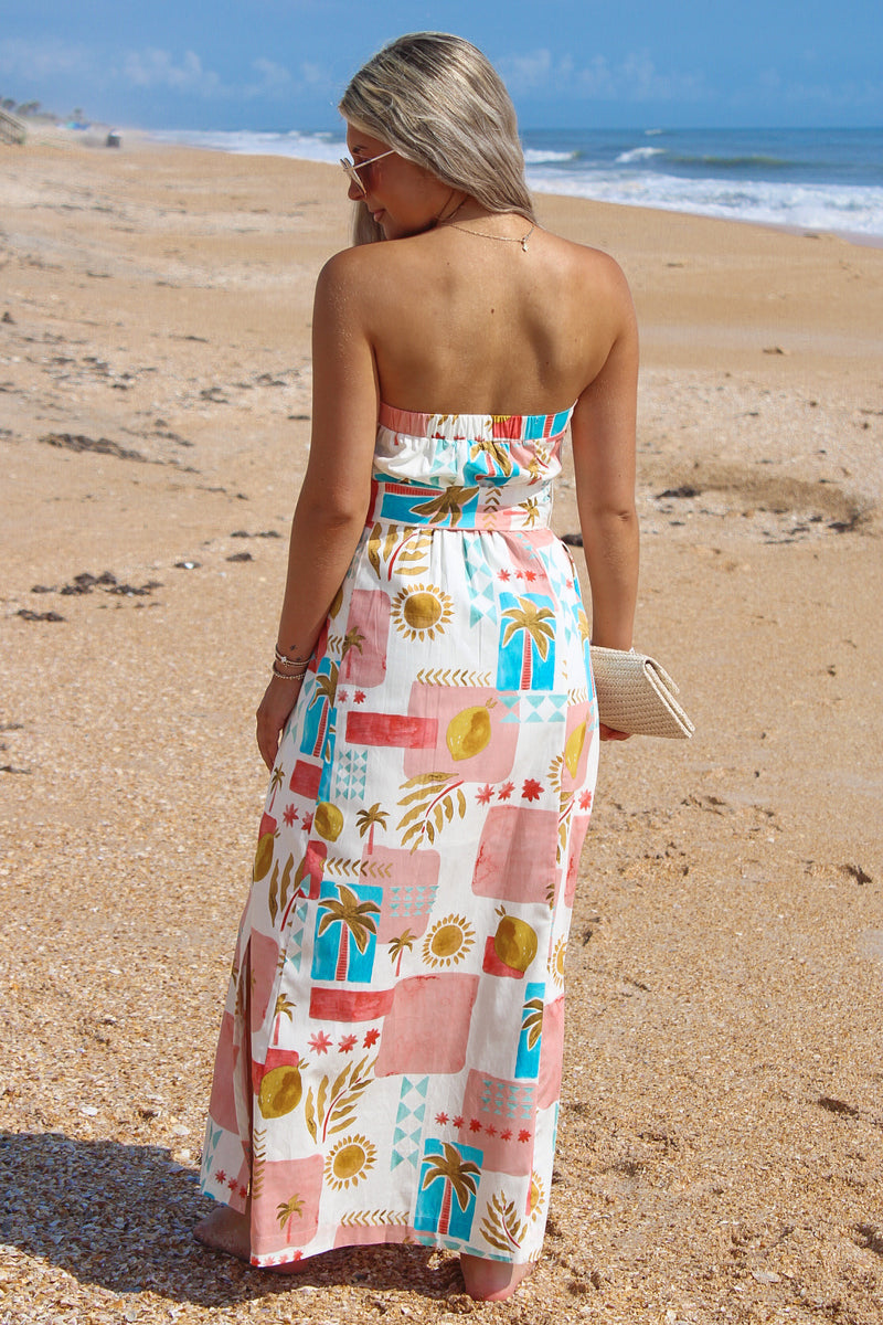 Resort Life Strapless Belted Maxi Dress - Amalfi Coast Makk Fashions Resort Life Strapless Belted Maxi Dress - Amalfi Coast Makk Fashions