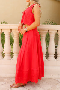 Summer Freedom Eyelet Midi Skirt - Red