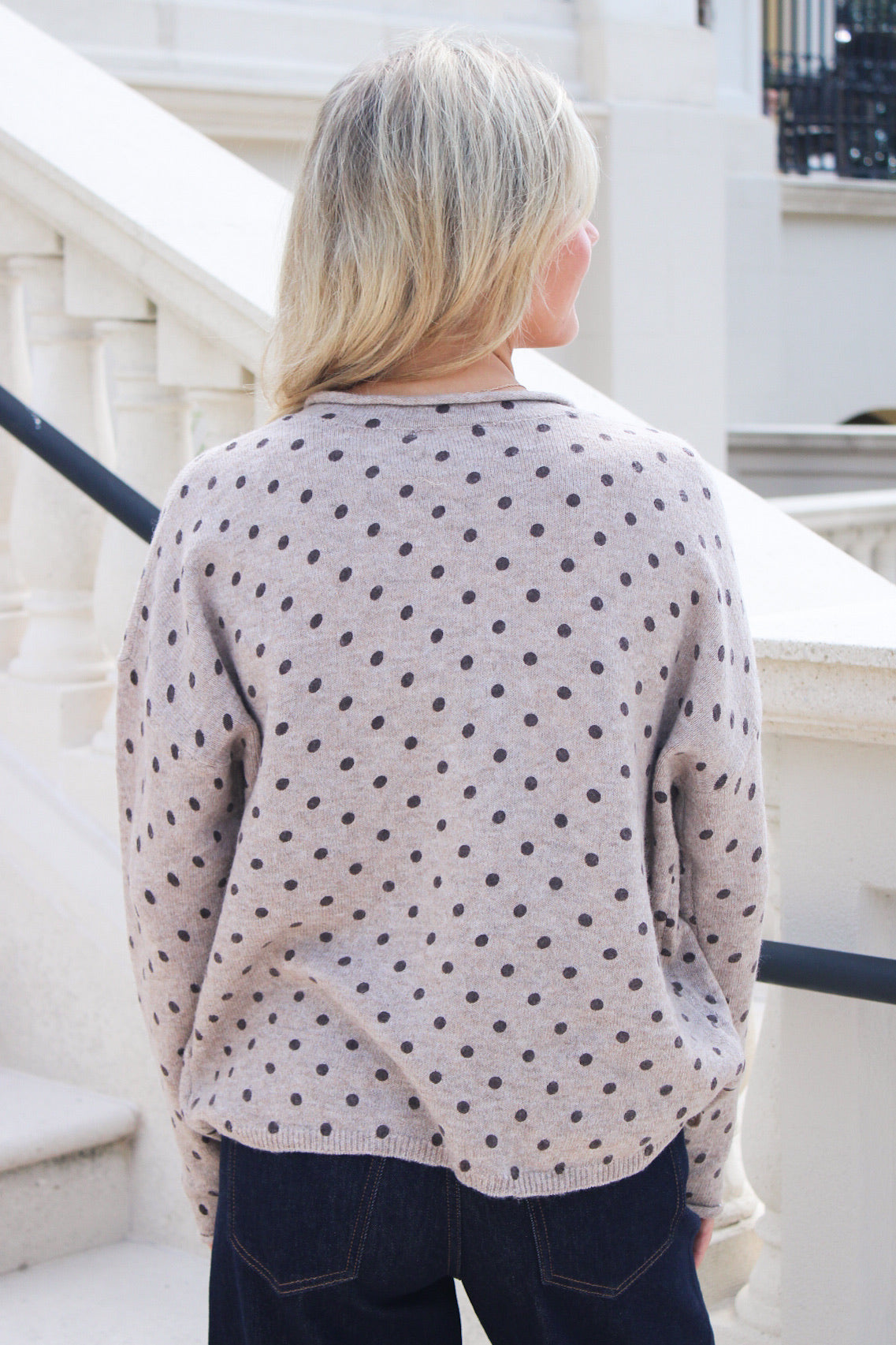 The Social Scene Polka Dot Cardigan - Lt Mocha