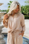 Sandy Beach Trips Button Down Top - Sand