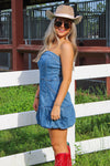 At The Game Bubble Mini Dress - Medium Wash