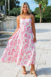 Heading To The Tropics Tiered Midi Dress - Pink