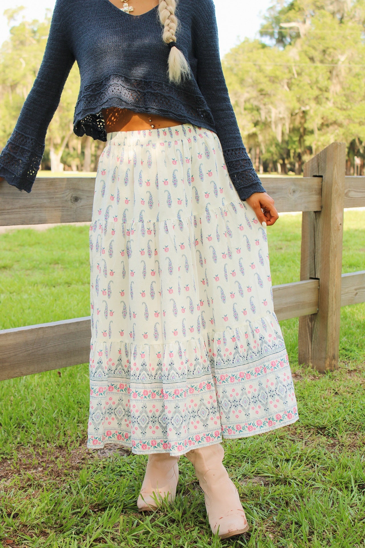 Sadie & Sage: Sagebrush Maxi Skirt - Cream Multi