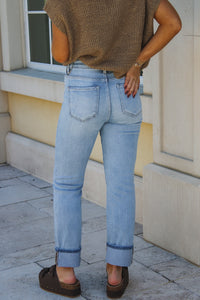 Riley High Rise Ankle Straight Cuffed Jeans - Lt Wash