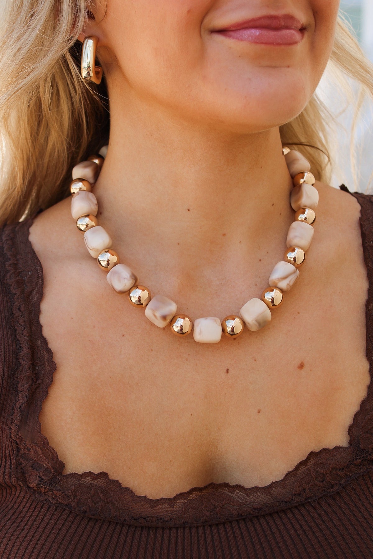 Beaded Stone Necklace - Natural