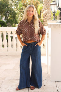 The Weekender Drawstring Wide Leg Jeans - Dk Denim