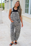 Feeling Wild Leopard Print Barrel Leg Jumpsuit - Chestnut