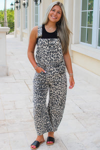 Feeling Wild Leopard Print Barrel Leg Jumpsuit - Chestnut