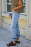 Riley High Rise Ankle Straight Cuffed Jeans - Lt Wash