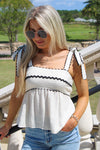 Feeling Free Tie Strap Top - Cream/Black