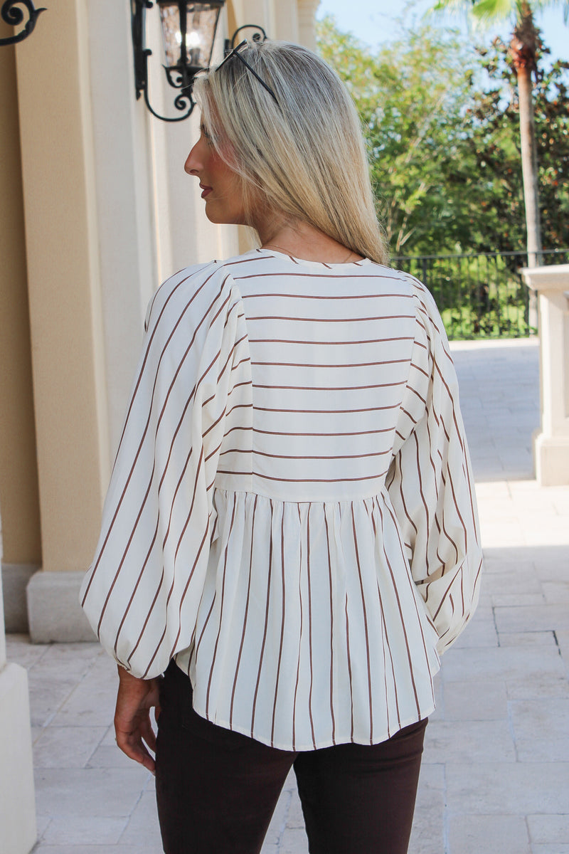 Chasing You Tie Front Striped Top - Coco